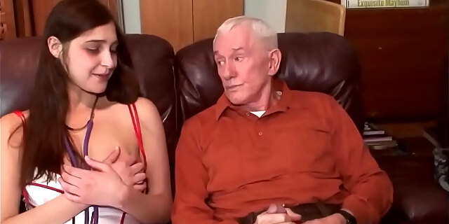 Young Brunette First Time Debut With Grandpa