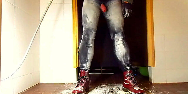 Messy Wet Fun With Very Tight Jeans
