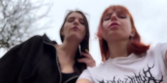 Bully Girls Spit On You And Order You To Lick Their Dirty Sneakers - Outdoor Pov Double Femdom