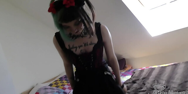 18yo Andy Teen Super Cute Goth Spinner Huge Dildo And Blowjob