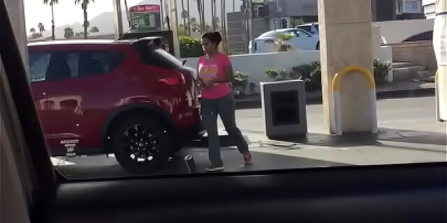 Sexy Latina At Gas Station