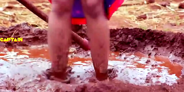 Girl Mashing Mud With Her Sexy Feet .