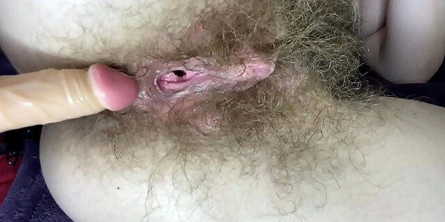 Hairy Girl Fucks Her Wet Big Clit Pussy With Dildo In Close Up