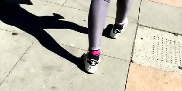 Girl Walking With Legging On Thong Sexy