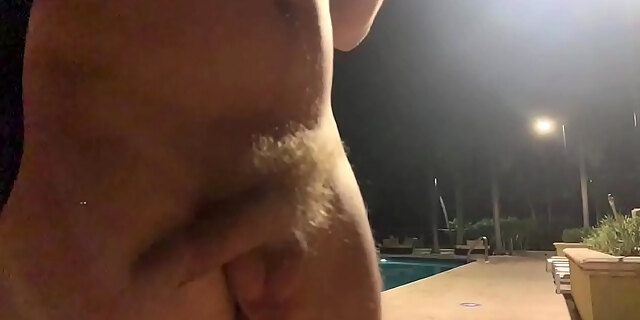 Slow-motion Swinging Dick Outdoors At A Pool