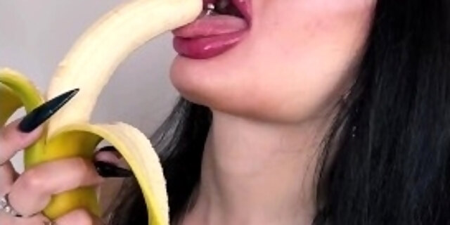Alison Beth Sucking Banana With Piercing Long Tongue